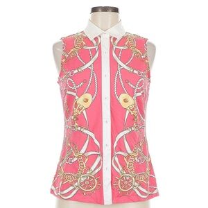 J. McLaughlin CATALINA CLOTH Top Sleeveless Pink Nautical Horsebit Court Polo Sm